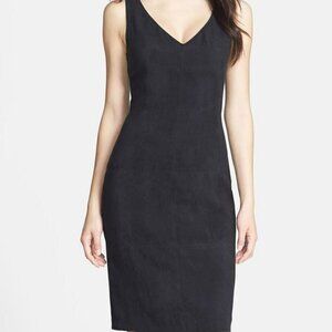 Vince Camuto Faux Suede Front Sheath Dress -Black/Dark Navy-Blue-10P